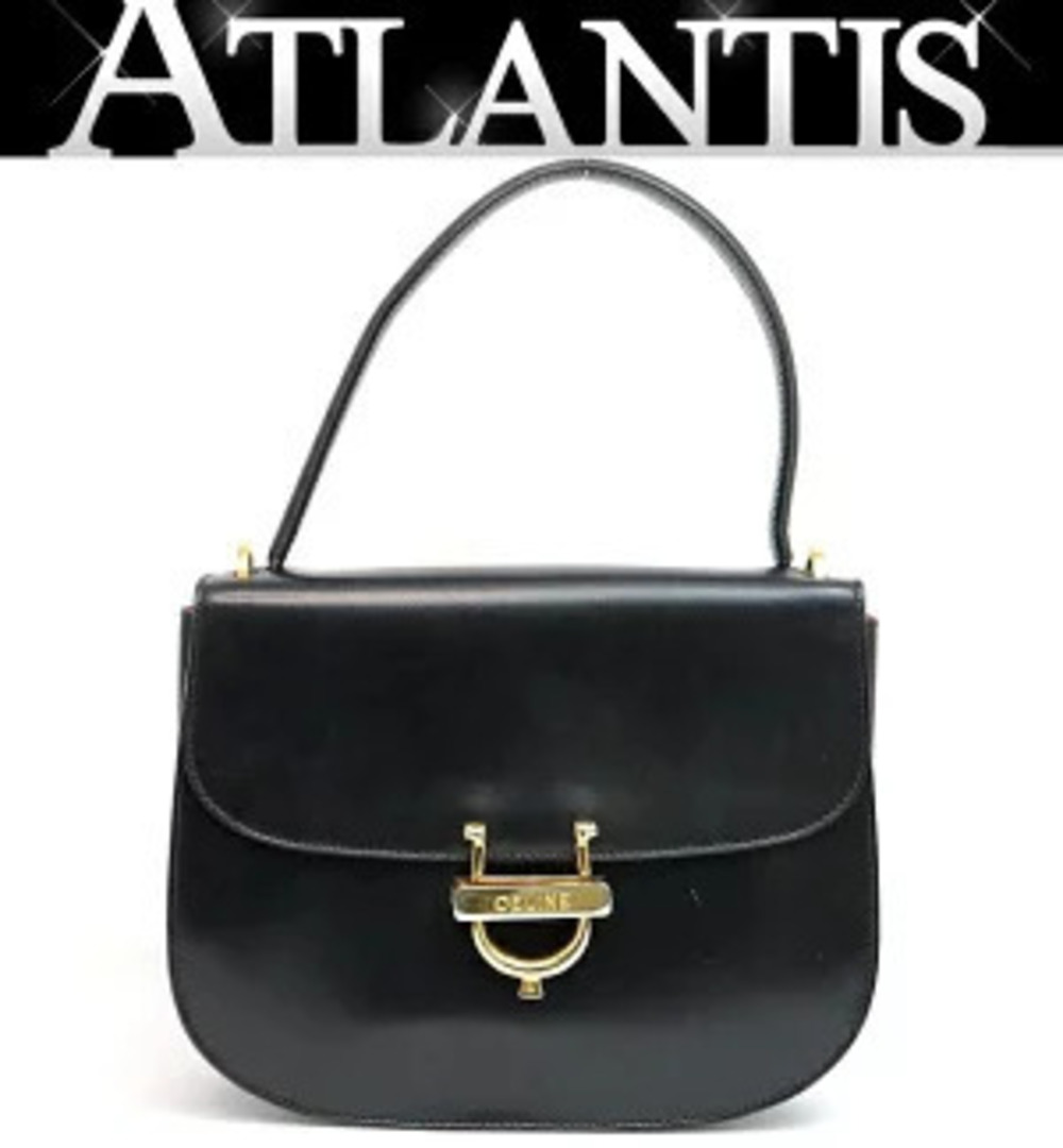 Celine black box calfskin handbag structured flap horseshoe ring